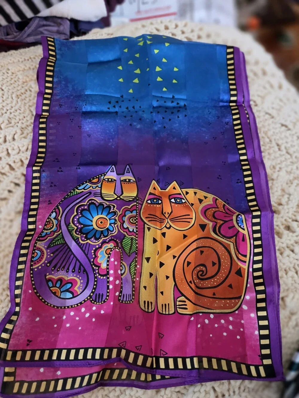 NWOT Laurel Burch Silk Scarf FELINES Cats